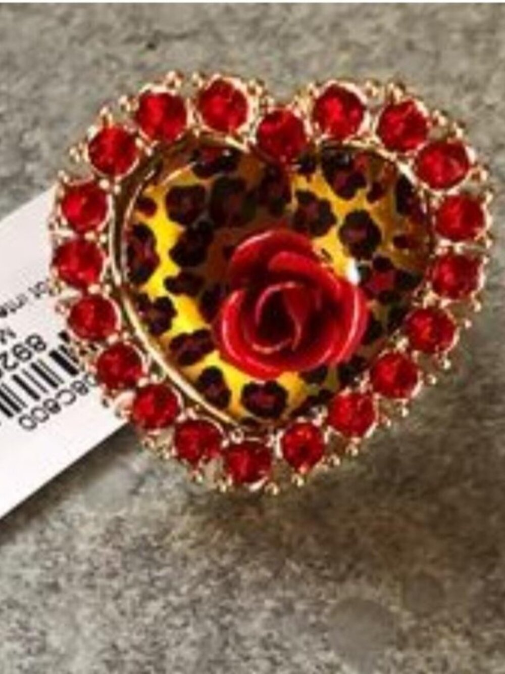 Betsey Johnson Heart, Rose and Leopard Print Ring